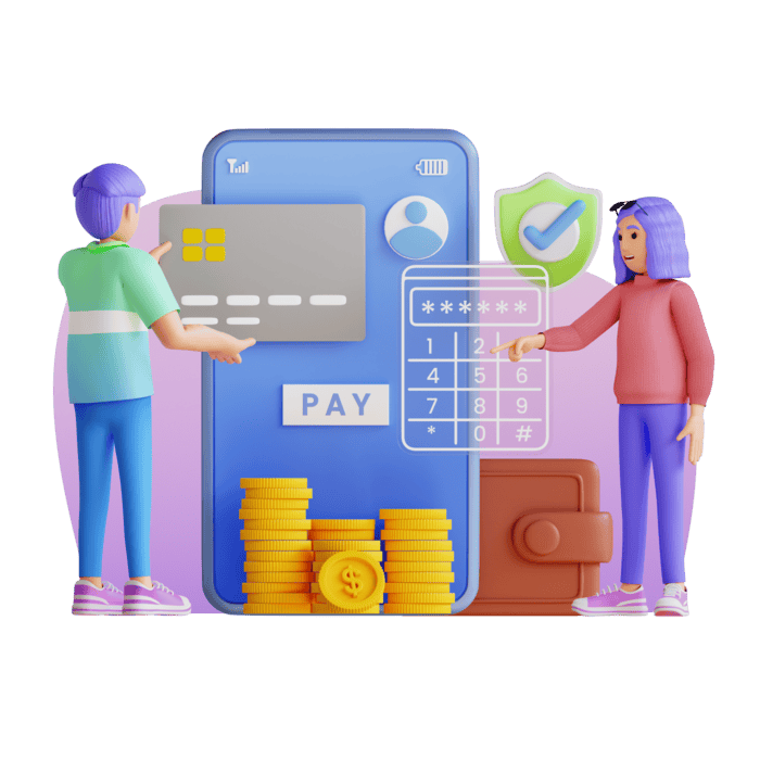 Digital payments illustration showing secure payment and identity steps